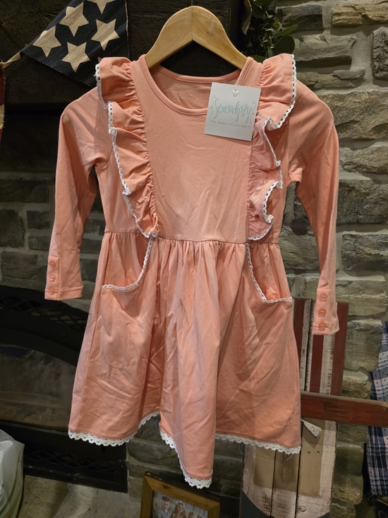 Shrimp & Grits Kids Other - NWT Shrimp & Grits Girls' Peach Ruffle Pocket Dress Size 7-8